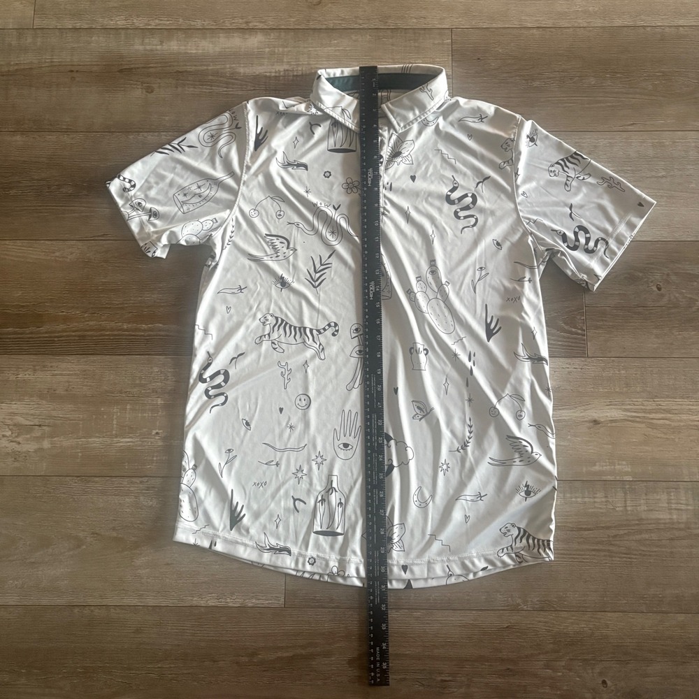 Swannies Golf Polo Mens Large Gray Brock Doodle All Over Print Performance Shirt - Picture 5 of 8
